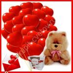 Комбо 11 шаров сердец + рафаэлло + валентинка + мишка
